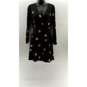 MADEWELL Women's Black-Yellow Lilyblossom Button-Front Long Sleeve Dress SZ 00